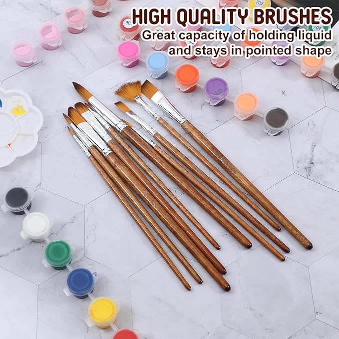 10 PCS Artist Watercolor Paint Brushes, Wooden Art Painting Brush Assorted Set Professional Artist Paint Brush Set Different Sizes Detail Paints Brushes for Watercolor Acrylic Gouache Ink Tempera