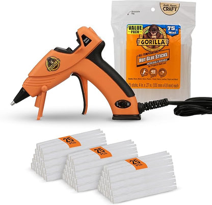 Gorilla Mini Hot Glue Gun Kit (Pack of 1 Mini Hot Glue Gun and 75 Sticks) - Dual Temp, Precision Nozzle, and Easy Squeeze Trigger