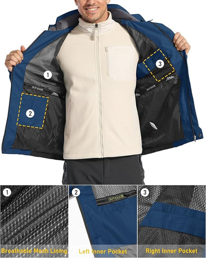 MAGCOMSEN Men's Hooded Windproof Water Resistant Rain Jacket Windbreaker 5 Pockets for Hiking,Fishing,Travel