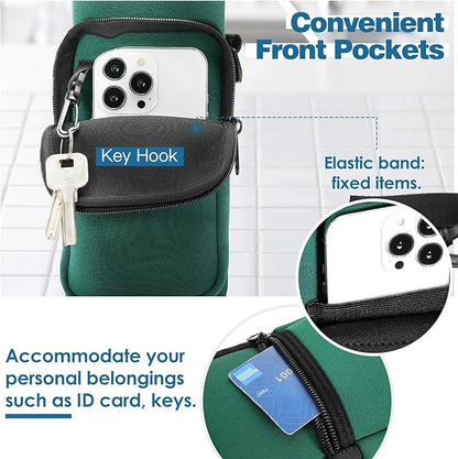 Nuovoware Water Bottle Carrier Bag,25oz/40oz/64oz Bottle Pouch Holder,Adjustable Shoulder Hand Strap 2 Pocket Sling Neoprene Sleeve Sports Accessories for Hiking Travelling Camping