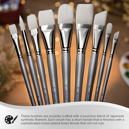 Silver Brush Limited SW-1586S Silverwhite Short Handle Filbert Brushes with Soft White Synthetic Taklon, 5pc Professional Painting Set for Acrylic, Watercolor, Gauche, Ink, Dye, Craft Paint & Tempera