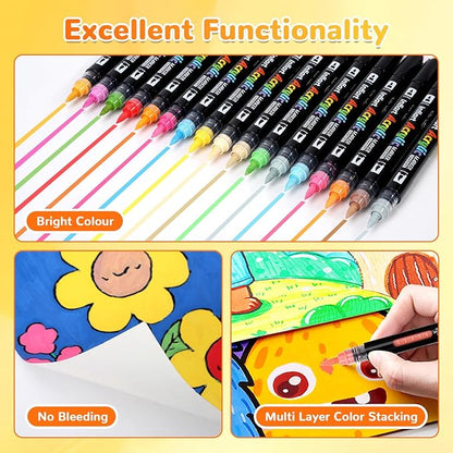 60 Colors Dual Tip Acrylic Paint Markers Automatic Ink Control Acrylic Paint Pens, Fine & Brush Tip Acrylic Markers Set for Christmas Decorations, Glass, Stone, Wood, DIY & Art Supplies