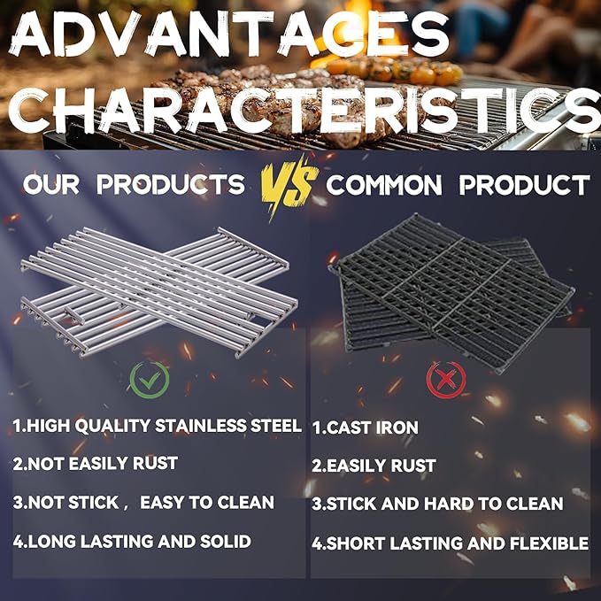 1 Pack 8mm Stainless Steel BBQ Cooking Grill Grate Replacement Part for 16517 Bull 18248 LP,18249 NG,65073 L60000 L75000 L90000, BBQ Angus 47628, Brahma, Lonstar Select, Outlaw Steer Premium