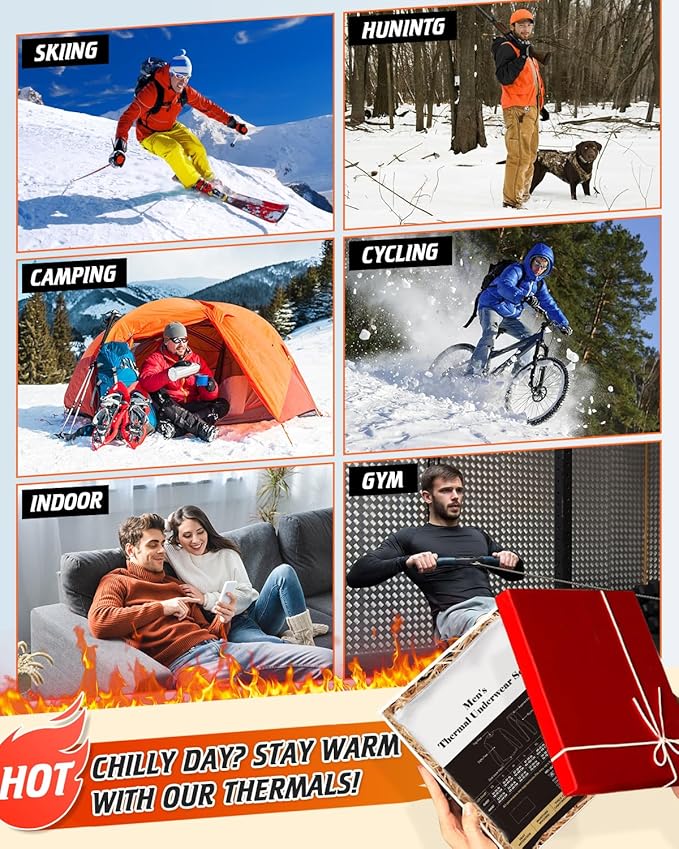 CL convallaria Long Johns Thermal Underwear for Men Soft Fleece Lined Base Layer Cold Weather Top Bottom Gift Set