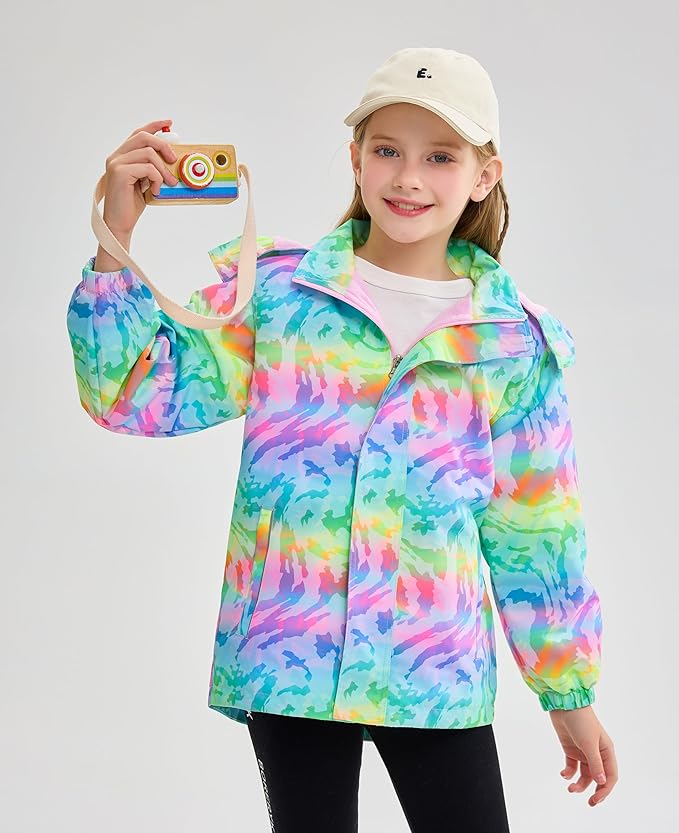 MGEOY Boys Girls Rain Jackets Lightweight Waterproof Hooded Raincoats Windbreakers for Kids 4-14Y