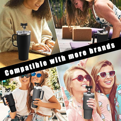 4Pcs Silicone Straw Toppers Covers for Stanley Cups 40/30oz 10mm(0.4in) Shiny Black Dust-Proof Bow Straw Covers Toppers Suitbale for Stanley Cup Accessories Reusable Straws Caps