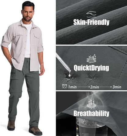 Mens Hiking Pants Convertible Quick Dry Zip Off Fishing Travel Safari Pants