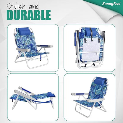 SUNNYFEEL Extra Wide Low Beach Chair 5 Position Lay Flat 500 LBS Heavy Duty, XL Oversized Portable Folding Camping Chairs with Cup Holder for Outdoor/Trip, Lightweight Backpack Beach Chair for Adults