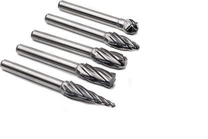 Carbide Burrs for Aluminum - 5pcs Aluma Cut Carbide Rotary Burr Files Set 1/4"(6.35mm) Shank for Die Grinder Drill,Metal Carving,Polishing,Engraving, Drilling