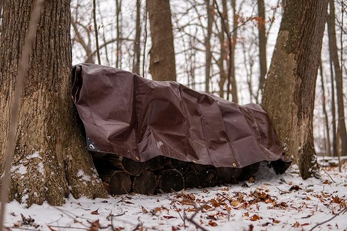 WHITEDUCK Super Heavy Duty Poly Tarp Cover 16 Mil & 10 Mil with Grommets and Reinforced Edges (Brown, White & Silver Black) (Brown- 16 Mil, 10' x 12')