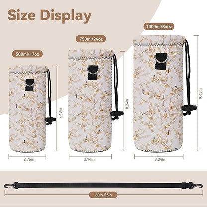 RICHEN Neoprene Water Bottle Carrier Bag with Adjustable Shoulder Strap,Insulated Water Bottle Cover for Stainless Steel/Glass/Plastic Bottles
