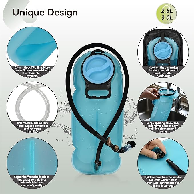 MARCHWAY 2L/2.5L/3L TPU Hydration Bladder, Ultra Durable Water Reservoir Bag with Insulated Tube for Hydration Pack for Cycling, Hiking, Running, Climbing, Biking