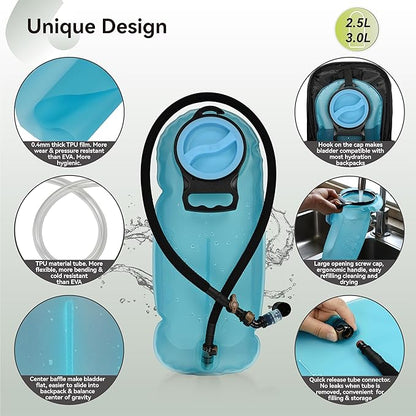 MARCHWAY 2L/2.5L/3L TPU Hydration Bladder, Ultra Durable Water Reservoir Bag with Insulated Tube for Hydration Pack for Cycling, Hiking, Running, Climbing, Biking
