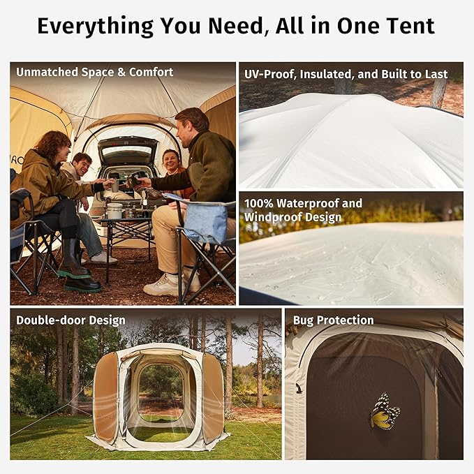 EAST OAK 12×12 FT Pop Up Canopy Tent with Mesh | Outdoor Screen House with 6 Sunshades | Instant Canopy with Portable Carry Bag | Gazebo Tent for Camping, Patio, and Beach | Beige