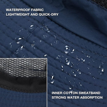 Men's Sun Hat Outdoor UPF50+ Mesh Wide Brim Bucket Safari Cap Foldable Waterproof Boonie Fishing Hats
