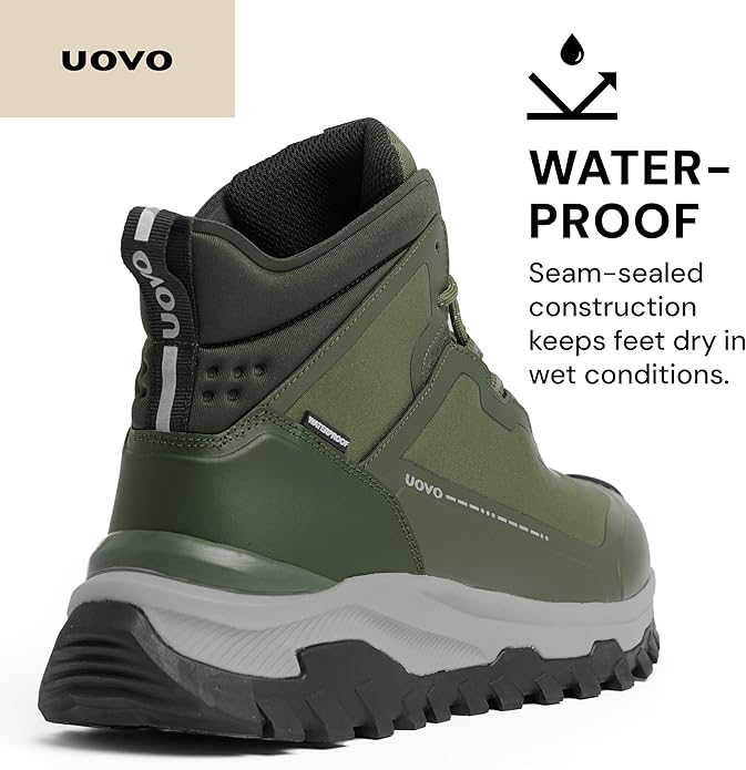 UOVO Men's Waterproof Hiking Boots – All-Season Non-Slip Outdoor Work & Trail Footwear