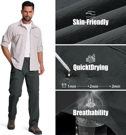 Mens Hiking Pants Convertible Quick Dry Zip Off Fishing Travel Safari Pants