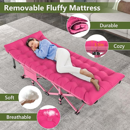 Slendor Camping Cot for Adults, 1200D Oxford Camping Bed with 3.5in Thick Mattress, 500lbs Max Load, Folding Cot for Camping, Travel, Outdoor, Home Guest, Office Nap