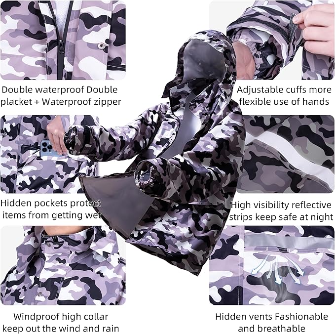 Coralrain Rain Suit Safety Waterproof Rain Jacket and Trouser Suit Raincoat With Hood lining For Men Women Adults Breathable