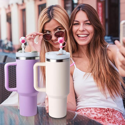 8 silicone straw lids and mug covers for Stanley Cup 30-40 oz. with handle straw cups, 10mm straw lids, dust-proof reusable straw cup lid accessories (4 colors, bear pattern design)