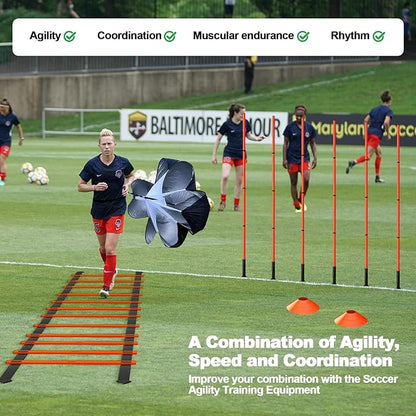 24Pcs Soccer Agility Training Equipment Set Ultimate Agility Poles Cones Ladder More for Quick Assembly and Easy Portability Suitable for All Skill Levels Enhance Speed Agility Training