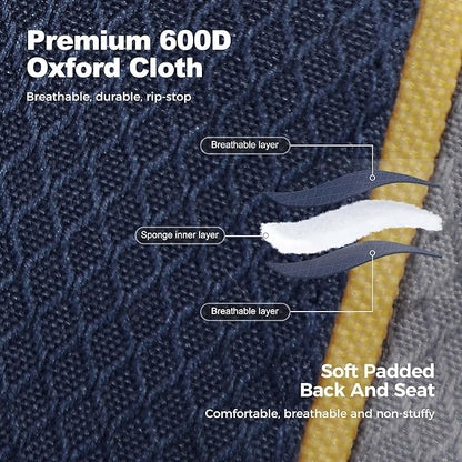 LET'S CAMP Folding Camping Chair Oversized Heavy Duty Padded Outdoor Chair with Cup Holder Storage and Cooler Bag, 450 LBS Weight Capacity, Thicken 600D Oxford