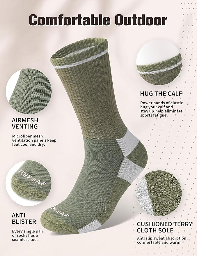 Wool Hiking Socks for Men - Women Lightweight Crew Merino Wool Socks with Cushion for Camping Hunting Work,4 pack