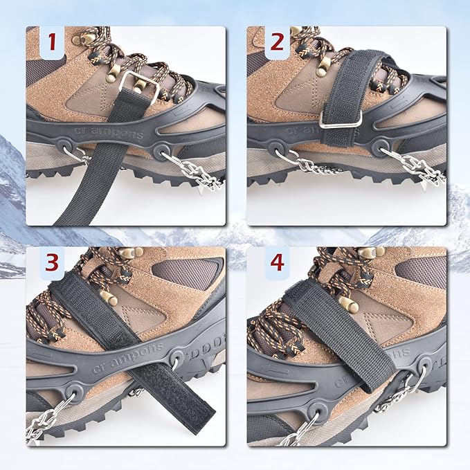 TRIWONDER Crampons for Boots Shoes Traction Ice Cleats Snow Grips Anti Slip Stainless Steel Micro Spikes for Hiking Fishing Walking Climbing Jogging Mountaineering