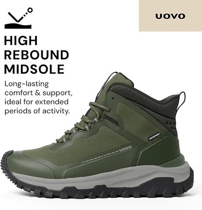 UOVO Men's Waterproof Hiking Boots – All-Season Non-Slip Outdoor Work & Trail Footwear