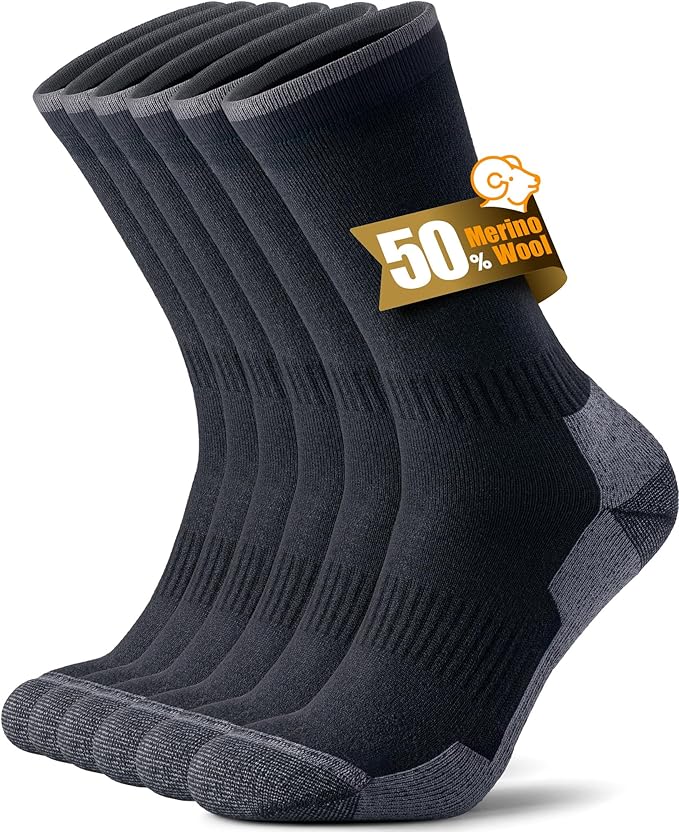Merino Wool Hiking Crew Socks for Men Women, Thermal Warm Boot Sock Cushioned Anti-Blister, Breathable - 3 Pairs