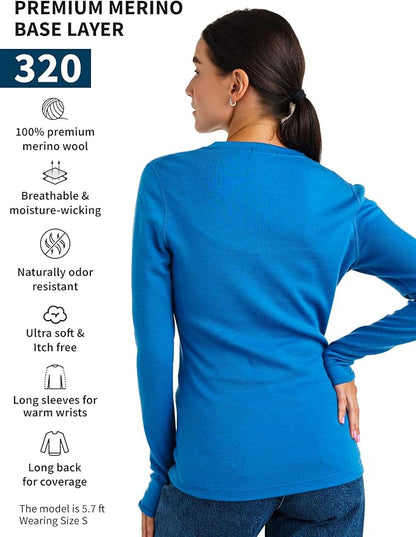 Merino.tech Merino Wool Base Layer Women - 100% Merino Wool Heavyweight, Midweight, Lite Long Sleeve Thermal Shirt and Socks