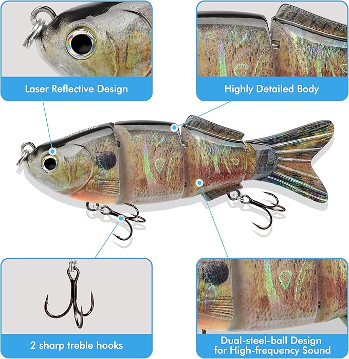 TRUSCEND Easy Catch Swimmax, Magic Noisy Turbulent Wiggling and Vibrating Actions for More Bites, Segmented Swimbait Jointed by Dyneema Strongest Fiber, Lifelike Fishing Lures for Relax Family Fishing