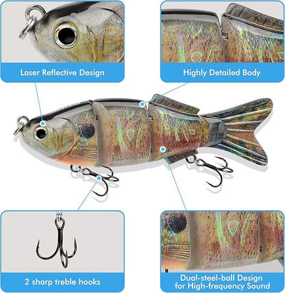 TRUSCEND Easy Catch Swimmax, Magic Noisy Turbulent Wiggling and Vibrating Actions for More Bites, Segmented Swimbait Jointed by Dyneema Strongest Fiber, Lifelike Fishing Lures for Relax Family Fishing