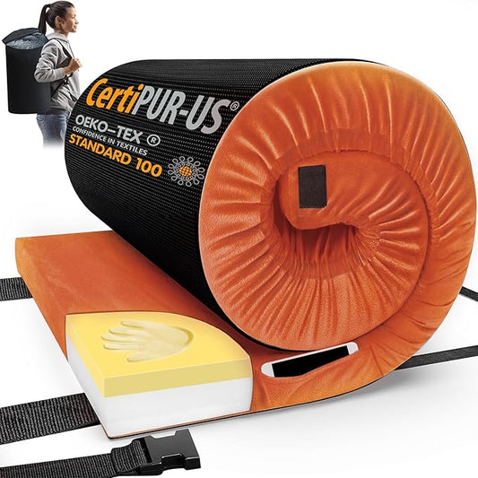 CYMULA Memory Foam Camping Mattress Pad, CertiPUR-US Sleeping Mat, Portable Roll Up Mattress for Adults, Camping Bed Pads for Sleepover, Car Bed with Travel Bag