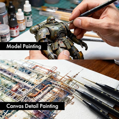 Artify Detail Paint Brushes, 100% Kolinsky Sable Micro Paint Brushes - Master Series, Ultra Fine Tips Paint Brush Set, High Precision for Models/Crafts, Detailing for Acrylic/Oil/Watercolor (Black)