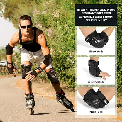 Skating Protective Gear Knee and Elbow Pads Wrist Guards for Roller Skating Skateboarding, Skate Pads Adult Knee Pads