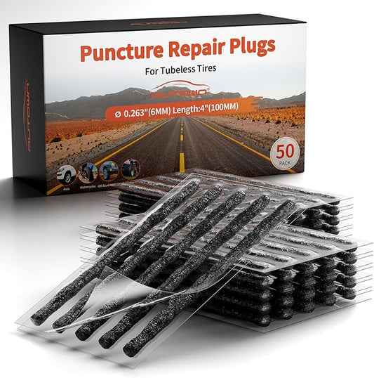 Tire Plugs Heavy Duty (4", 50 Pack) - 1/4" (6mm) Tubeless Tire Plugs for Car, ATV/UTV, Professional Tire Repair Plugs for Tire Flats, Essential for Tire Plug Kit or Tubeless Tire Repair Kit
