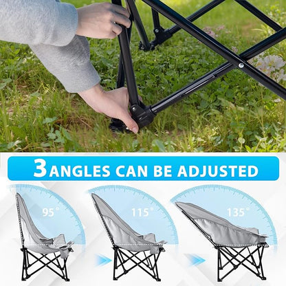 Outdoor Oversized Camping Chair, Heavy Duty Support 500 LBS for Adults, Portable Folding Wide Lawn Chair with Headrest Support and Cup Holder, Low Camping Chair for Fishing, Garden, Grey