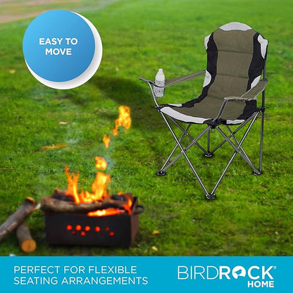 Internet's Best Padded Camping Folding Chair - Comfortable Outdoor Sports Chairs w/Cup Holder, Portable Carry Bag - for Beach, Park, Soccer, Baseball, Softball, Picnic, Adults - Green 2 - Pack