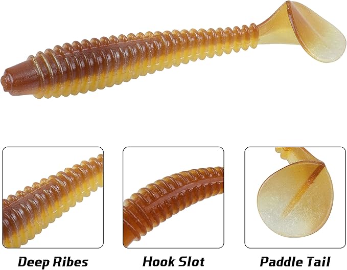 RUNCL Swimbaits Paddle 10/20/30/40PCS, 5/4/3/2 Inchs Paddle Tail, Soft Lure for Trout Crappie Bass, Durable Plastic Bait Swimmer for Saltwater/Freshwater, Fishing Lover's Gift