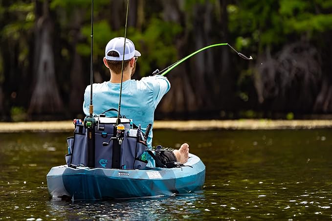 Evolution Fishing Rigger Series Kayak Tackle Bag - 3700 Size, Grey, Zipperless, Heavy Duty Water Resistant Tarpaulin Construction, 2 Rod Holders, Molded Bottom, Tackle Storage