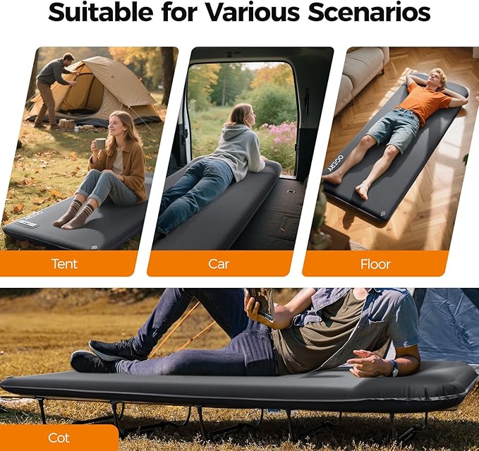 OGERY Self Inflating Sleeping Pad with Electric Pump, 3.15" Ultra-Thick Memory Foam Camping Pad, 4 Season Camping Mattress Pad with Built-in Pillow, Camping Essentials Gear for Tent Travel Car