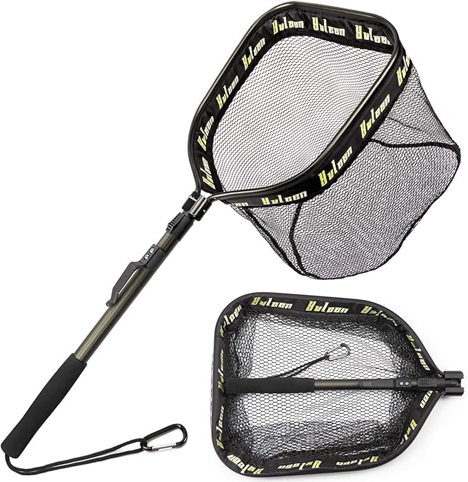 YVLEEN Floating Fishing Net - Folding Fishing Landing Net with Rubber Coating Mesh for Easy Fish Catch and Release, Fishing Net for Freshwater and Saltwater
