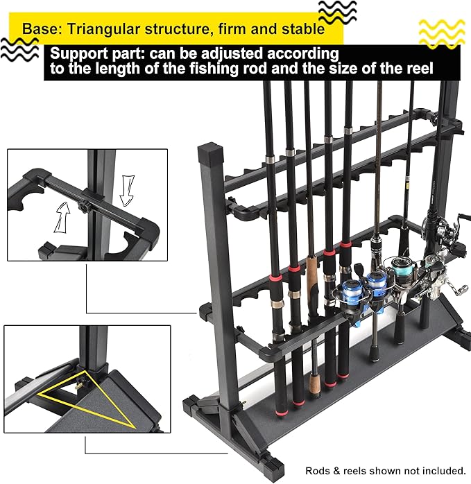 Fishing Rod Holders,Fishing Pole Holders,Fishing Rod Rack,24 Slots to Hold Rods & Reel Combo,Lightweight Aluminum Vertical Fish Pole Garage Storage Ground Display Stand (Black)