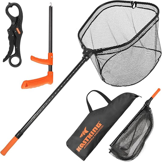 KastKing Brutus Fishing Net, Foldable Extendable Fish Landing Net, Lightweight & Portable Fishing Net with Soft EVA Foam Handle, Holds up to 44lbs/20KG, Fish-Friendly Mesh for a Safe Release