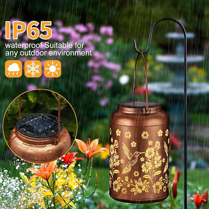 Solar Lanterns Outdoor, Waterproof Hanging Metal Solar Lanterns LED Decoration for Garden, Yard, Patio - Perfect Birthday Gifts for Women Mom Grandma(Hummingbird)