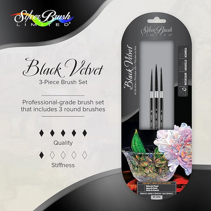 Silver Brush Limited WC-3204s Black Velvet Watercolor Round Set, Set of 3, Sizes 0, 2, and 4 Round Paintbrushes, Short Handle