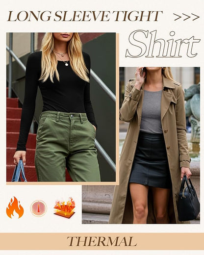 Neer 3 Pack Women's Thermal Shirts Long Sleeve Crew Neck Fleece Lined Undershirts Slim Fit Basic Tops Winter Base Layer