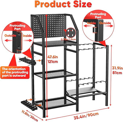 Fishing Rod Holders for Garage,Fishing Rod Rack Storage up to 18 Rods,3 Tier Adjust Heavy Duty Metal Fish Pole Stand Organizer with Pegboard for Fishing Gear and Equipment Accessories