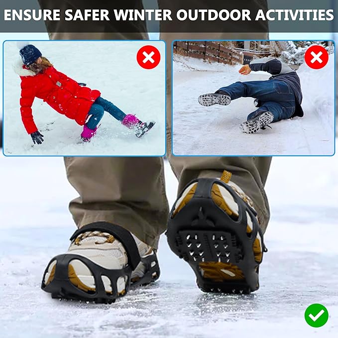 Ice Cleats for Shoes and Boots Walk Traction Crampons Anti Slip 24 Studs Ice Snow Grippers for Women Men Kids Winter Hiking Climbing Fishing Gear